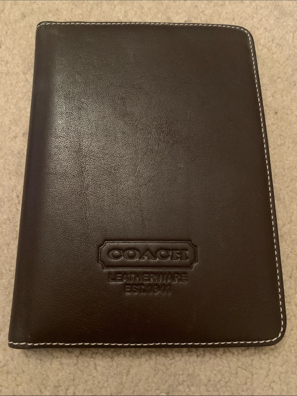 COACH Brown Leather Purse Folio with Contrast Stitching